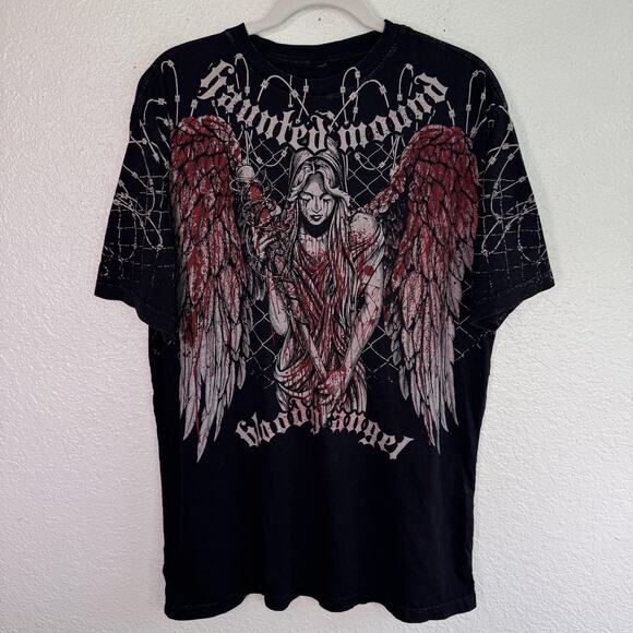 Affliction Haunted Mound Shirt Mens XL Bloody Angel Graphic Tee Grunge Sematary - Picture 1 of 10